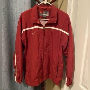 Vintage Nike Team Men’s Maroon White Strip Zip Up Jacket Logo Pockets Size S